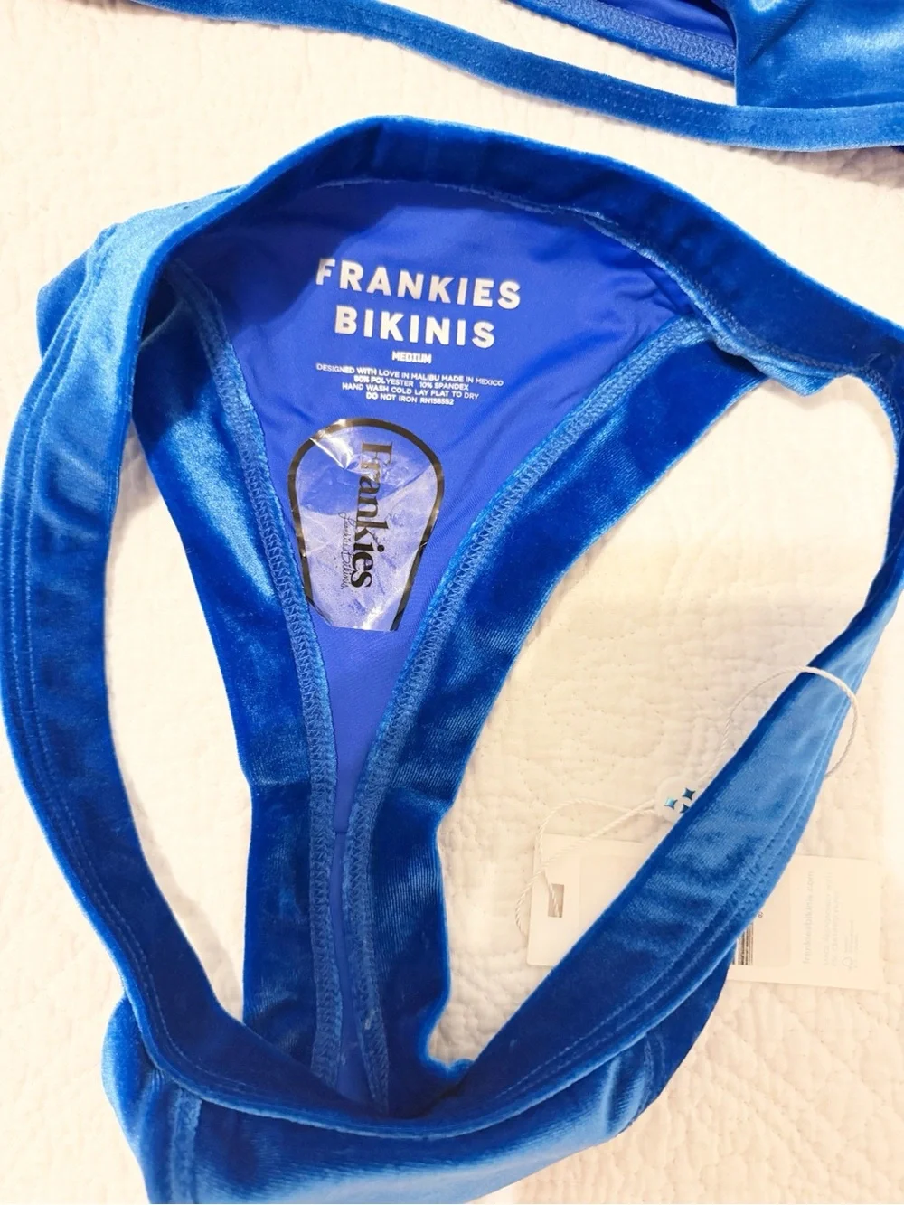 NWT SET FRANKIE'S BIKINIS Cole Velvet Scoop Top + Cheeky Bottom Blue Sz Medium